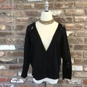 American Eagle Outfitters Women's Black V-Neck Lace Shoulder Cardigan Sweater XL